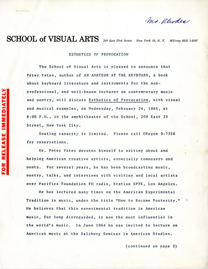 Press Releases depicts: typed description of event