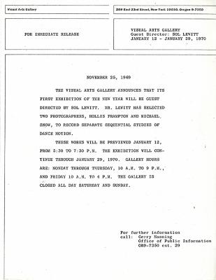 Press Releases depicts: Typewritten description of exhibition