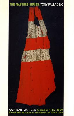 Announcements and invitations, Exhibition Catalogues depicts: A broken piece of a traffic cone sits on a black background