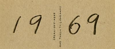 Cards depicts: Handwritten "1969" break-off here card