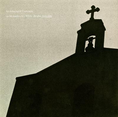 Booklet/Brochure depicts: Silhouette of a church steeple with a bell seen from below 