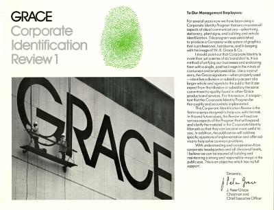 Logos and identities depicts: Two painters stand on a lift painting "Grace" onto the side of a building 