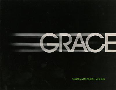 Logos and identities, Graphic Standards Manuals depicts: "Grace" written with movement blue lines coming out of it on a black background 