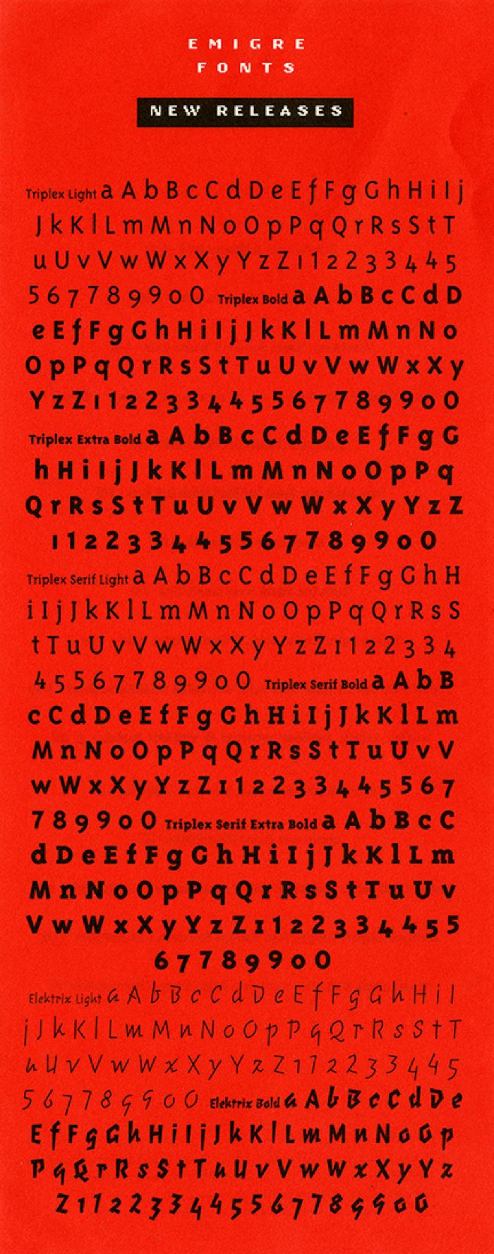 Flyers depicts: Eight different typographic symbol and alphabet examples printed on a red piece of paper 