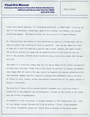 Press Releases depicts: Typewritten description of exhibition