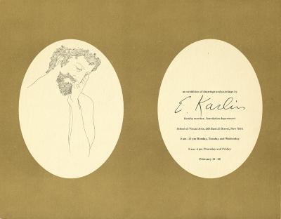 Announcements and invitations depicts: Two ovals, one containing drawing of bearded man, the other exhibition information