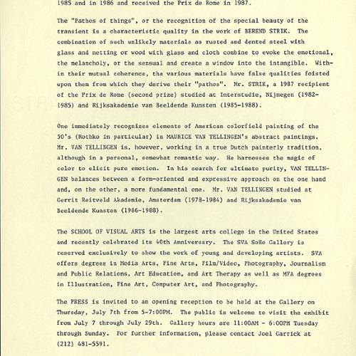 Press Releases depicts: Document describing exhibition