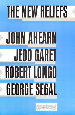 Posters depicts: blue poster with artists names indicated by arrows