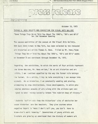 Press Releases depicts: Typewritten description of exhibition