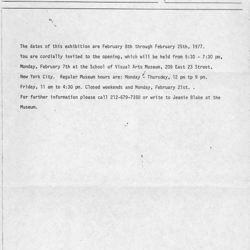 Press Releases depicts: Typewritten description of exhibition