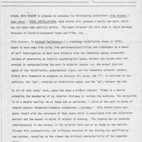 Press Releases depicts: Typewritten description of exhibition
