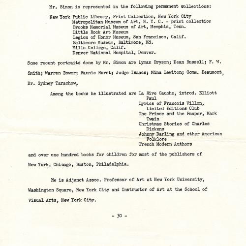 Prints depicts: Typewritten bio of the artist