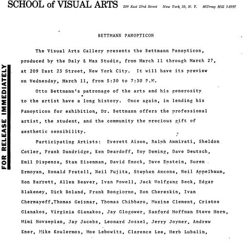 Press Releases depicts: press release on school of visual arts letterhead