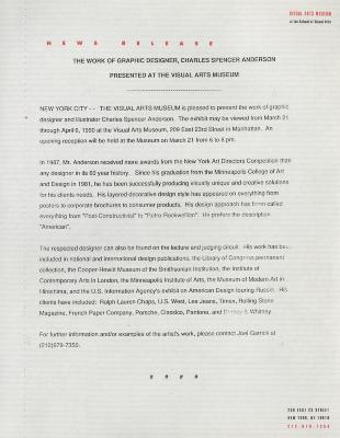 Prints depicts: typed press release on Visual Arts Gallery letterhead