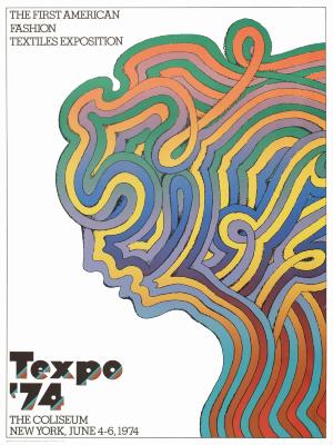 Posters depicts: Profile illustration of a woman's face made up of multi color squiggly lines 