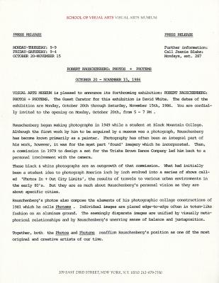 Press Releases depicts: Typewritten document describing exhibition