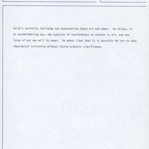 Press Releases depicts: Typewritten description of exhibition