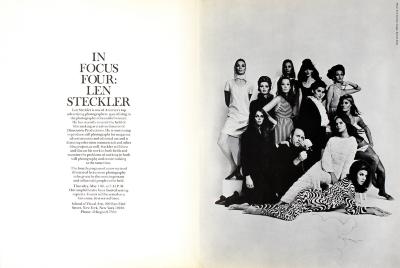 Posters depicts: black and white photo of man surrounded by female models