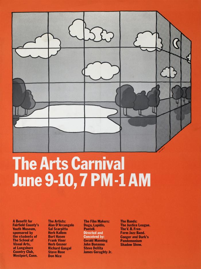 Posters depicts: drawing of park landscape on the corner of a 3-D cube