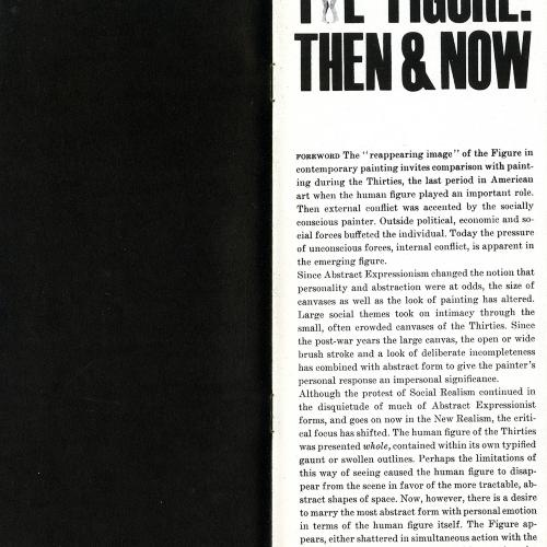 Booklet/Brochure depicts: Description of the show in black type on white below the title of the exhibition, the H replaced by two nude figures facing one another