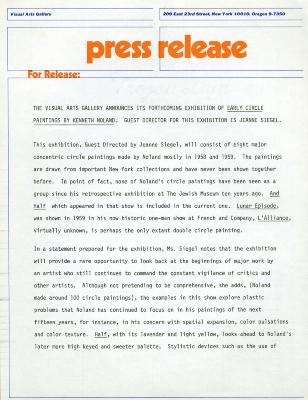Press Releases depicts: Typewritten description of exhibition