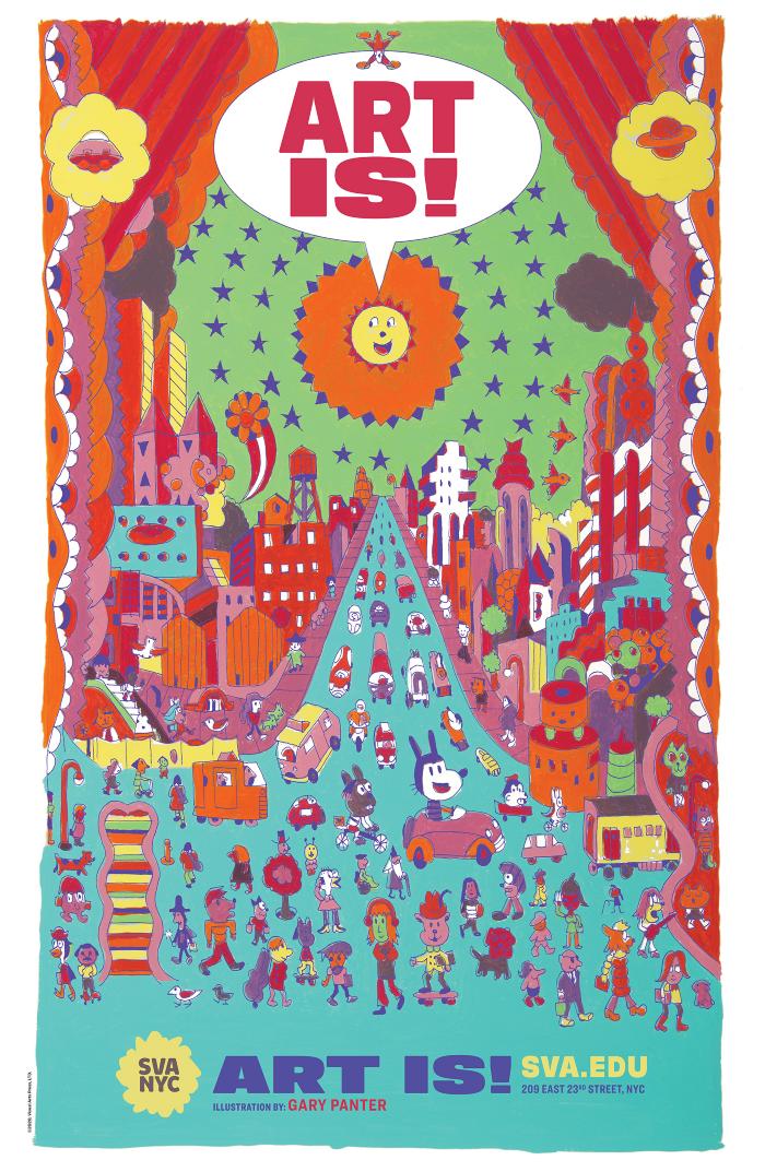 Posters depicts: Psychedelic and futuristic New York City street scene