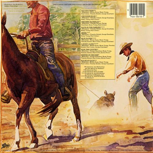 Album Covers depicts: Illustration of a man on a horse, pulling a rope attached to another animal. There is a second man reaching to grab the animal, with a list of the song titles between the the two men.