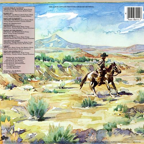 Album Covers depicts: An illustration of a cowboy in the plains on a horse looking out towards mountains in the distance. The song titles are in the left corner.