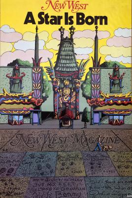 Posters depicts: Drawings of Grauman's Chinese Theater with New West Magazine title inscribed in the sidewalk like the stars' names.
