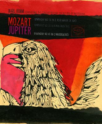Original Art depicts: Eagle or falcon in profile against at red and pink background