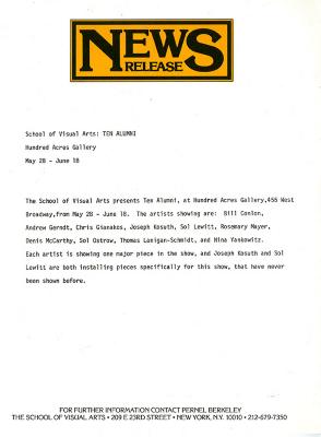Press Releases depicts: typewritten document describing exhibition