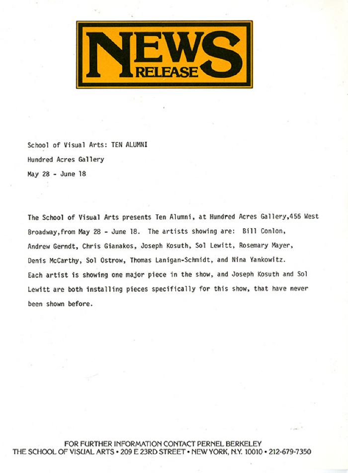 Press Releases depicts: typewritten document describing exhibition