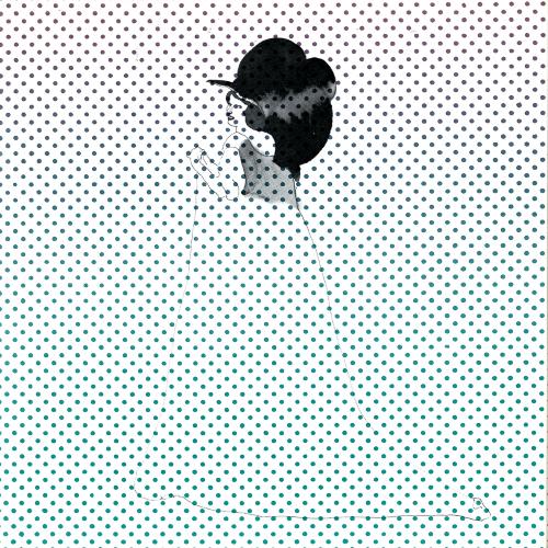 Serial Publications depicts: Partly finished drawing of a woman from the back on screen of gradient purple to green dots