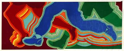 Original Art, Posters depicts: illustration of three sets of legs and feet running outlined by colorful lines to create the impression of motion