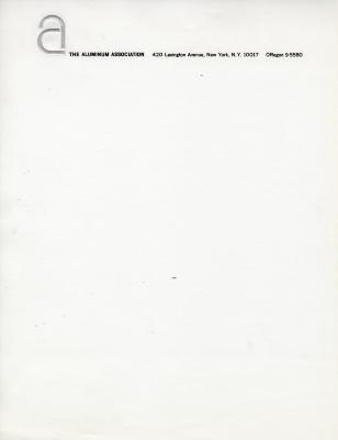 Letterheads/Stationery, Logos and identities depicts: On the header of a piece of paper is a large white lower case "A" followed by "The Aluminum Association" 