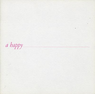Cards depicts: "A happy" typed in pink with a dashed line next to it 