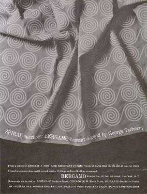 Advertisements depicts: A slightly crumpled sheet of fabric with a spiral pattern repeated over and over again 