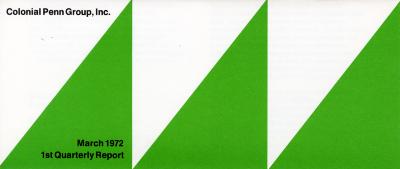 Annual Reports and Corporate Communications, Booklet/Brochure depicts: Three green triangles next to each other, the one to the left is labelled "March 1972 1st Quarterly Report" 