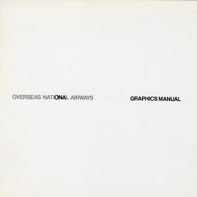 Graphic Standards Manuals, Logos and identities depicts: "Overseas National Airways" Graphics Manual printed in the center of a piece of paper