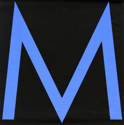 Graphic Standards Manuals, Logos and identities depicts: A large M printed in blue on a black background 