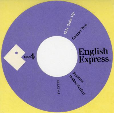 A purple circle on a tan record cover with text all around it, a white minimal illustrated head on the left of the circle, to the right it says "English Express"