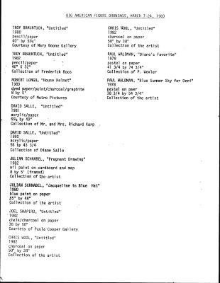 Checklists depicts: List of artworks in show with their media and dimensions