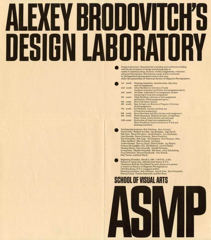 Course Announcements depicts: Alexey Brodovitch's Design Laboratory course announcement