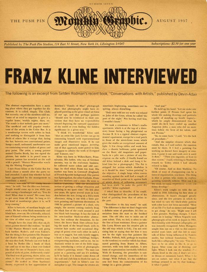 Serial Publications depicts: Front page of news paper with headline "Franz Kline Interviewed."