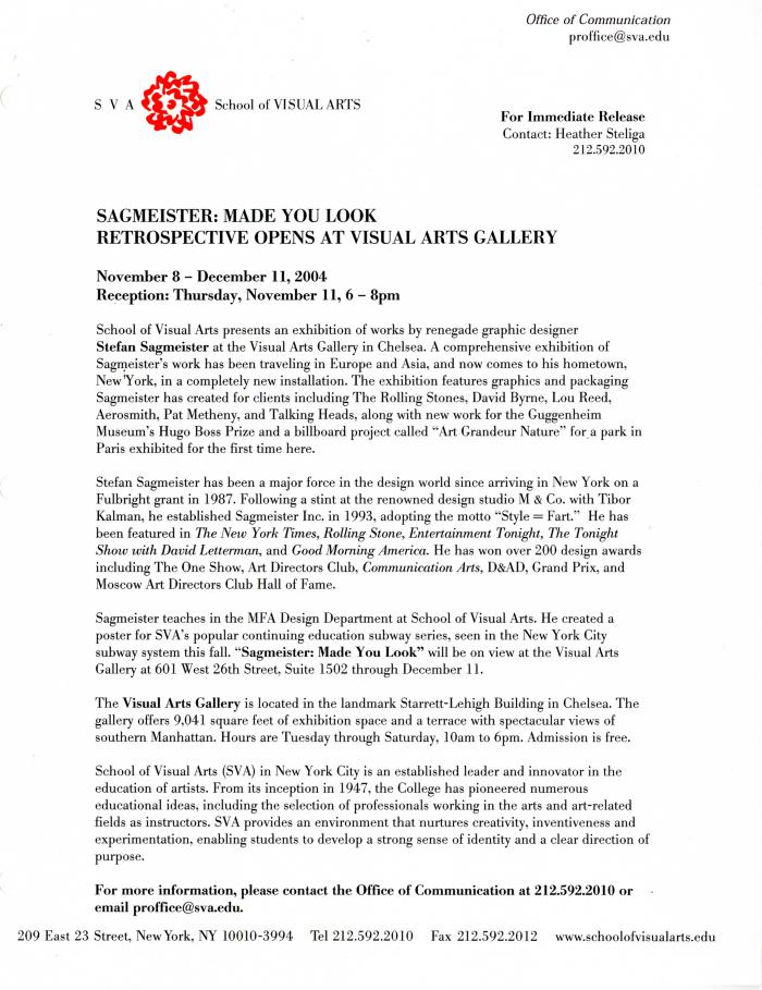 Press Releases depicts: typewritten description of exhibition