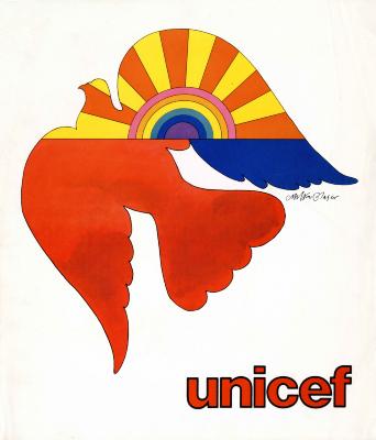 Posters depicts: Profile of a bird with a rainbow wing.