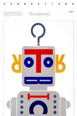 Posters depicts: Bust illustration of a robot made of different colored letters that spell "robotic"