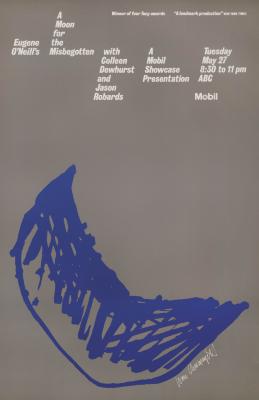 Posters depicts: A blue crescent moon scrawled on gray background, with title and information in white lettering above