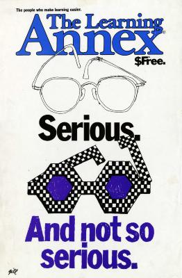 Posters depicts: one pair of unremarkable eyeglasses and another pair of checkerboard glasses with purple lenses