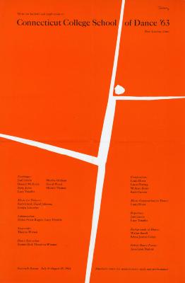 Posters depicts: Cut out figure in the shape of an abstract dancer with an outstretched leg and arms.